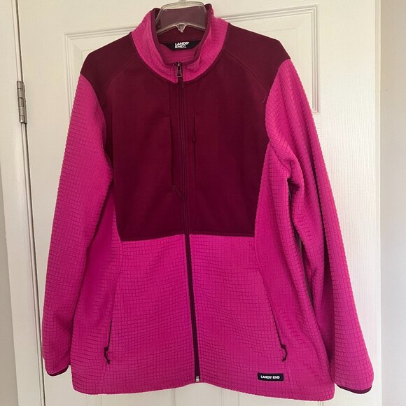 Lands End XL Pink Grid Waffle Fleece Full Zip Jacket - Picture 2 of 4